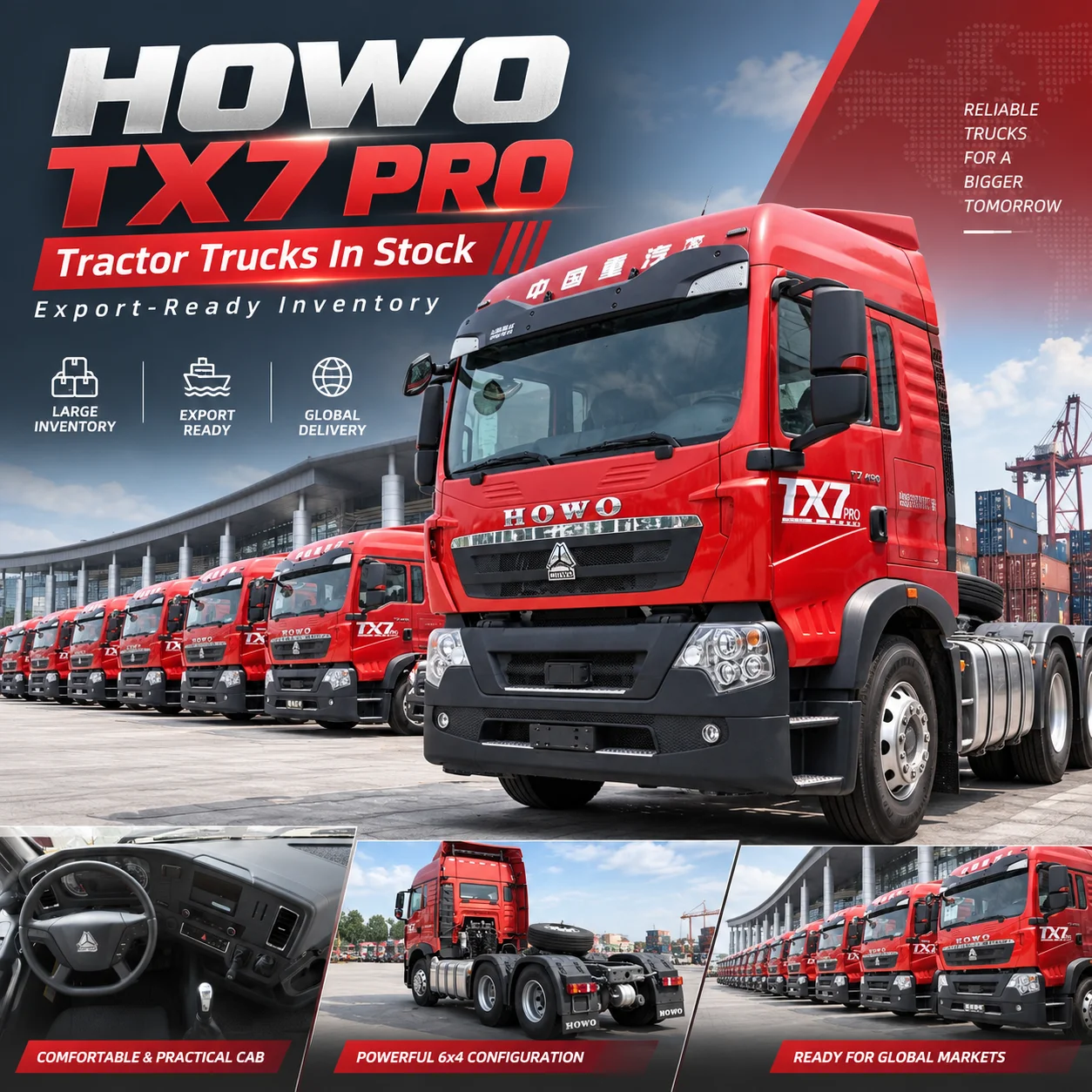 Camiones tractores HOWO TX7 Pro 6x4 en stock: camiones listos para exportaci&oacute;n en Ant Automobile