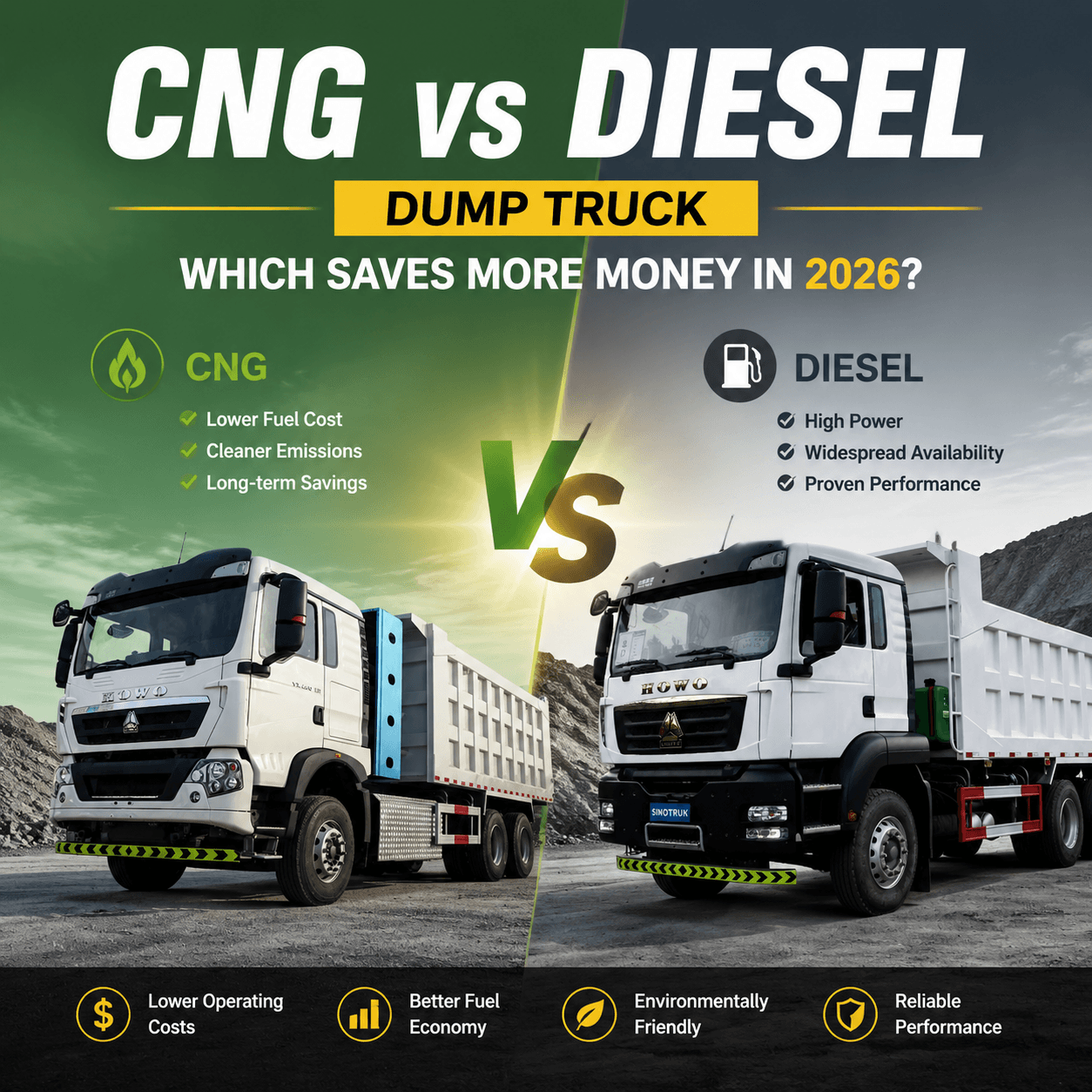 CNG とディーゼル ダンプ トラック — 2026 年にはどちらがより多くの費用を節約できるでしょうか?